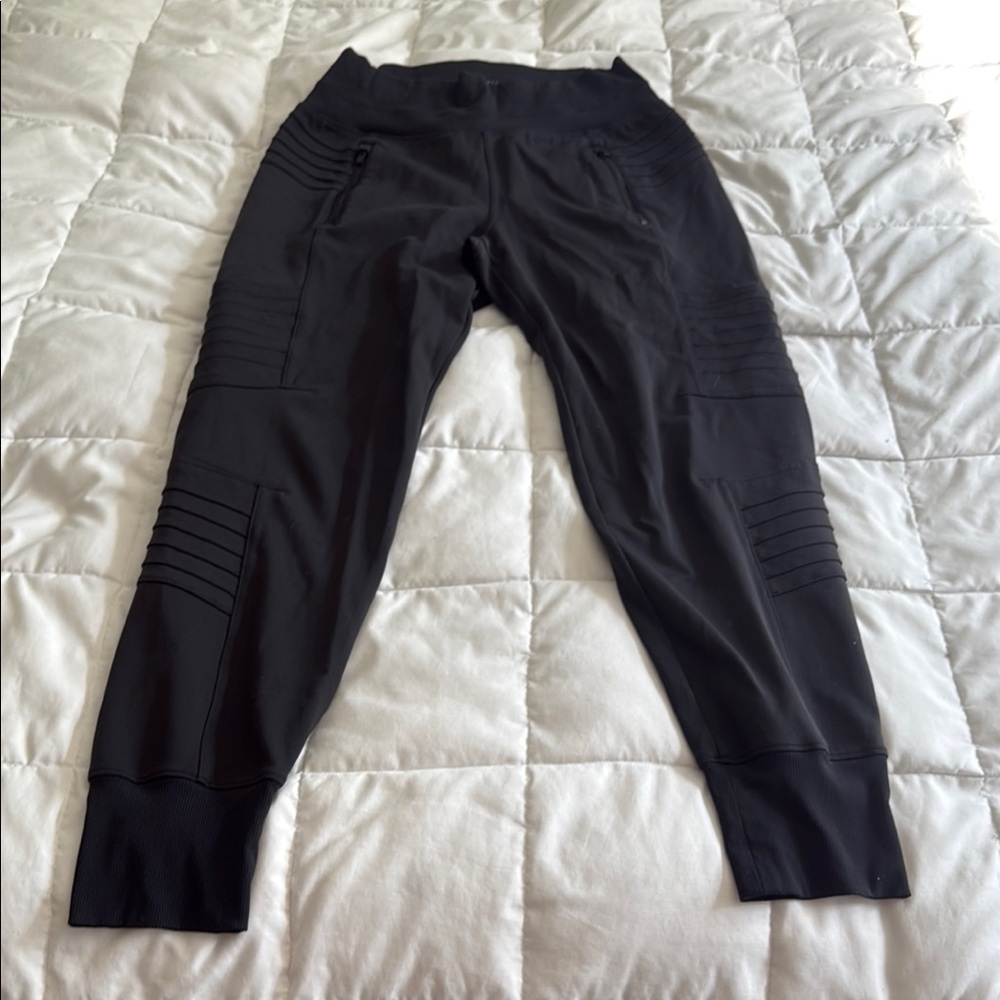 Athleta Black Venice Moto Joggers with Elastic Cuffs and Slim Fit. Never worn.